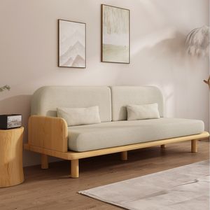 Solid <b>Wood</b> <b>Sofa</b> Three Seater Minimalist Living Room Upholstered Fabric L Shaped Combination Furniture - Product Image 2