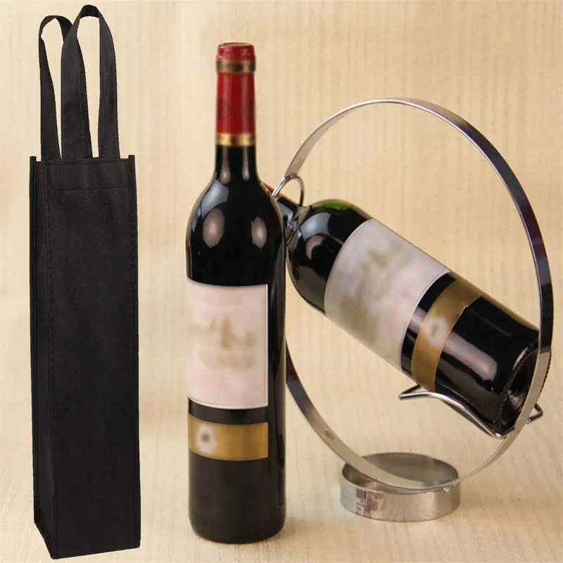 Bolsa de transporte personalizada para botellas de vino, embalaje de regalo para botellas, reutilizable, no tejida, roja/negra, con logotipo personalizado
