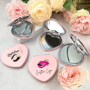 Double Sided Mini Travel Makeup <strong>Mirror</strong> Small Heart <strong>Compact</strong> with PU Hand Box Packed with Your logo - Product Image 2