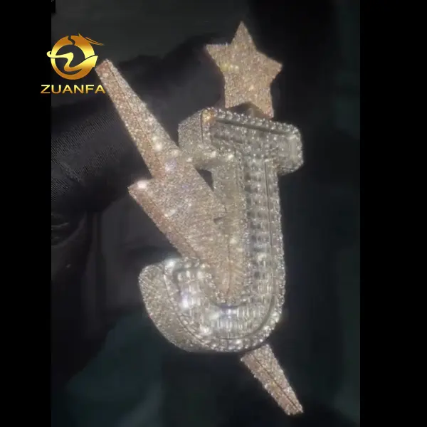Crazy Shining personnalisé lettre pendentif glacé VVS Moissanite diamants foudre collier pendentif 925 argent Hip Hop pendentif