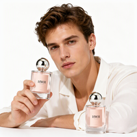 Vente en gros de flacons de parfum en verre cylindriques transparents de 30 ml, personnalisables avec logo, impression sérigraphique couleur, luxe, rechargeables, avec vaporisateur et boîte