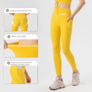 Leggings côtelés respirants pour l'entraînement physique, la salle de sport, taille haute avec poches, pantalons de yoga pour femmes, vêtements de sport et d'entraînement - Product Image 2