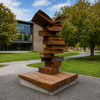 Sculpture Moderne en Acier Corten : Livres Empilés en Spirale, Livre Ouvert, Décoration Artistique pour Jardin, Parc, Université, Sculpture en Acier Corten