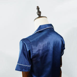 Pijama de cintura elástica de tejido suave de seda helada transpirable para mujer, conjunto de ropa de dormir de manga corta, nuevo diseño - Product Image 4