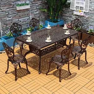 Cheap Cast Aluminum Outdoor Dining Sets 4-6 People Metal Korean BBQ Restaurant Tables And Chairs