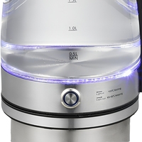 Bouilloire électrique en verre 1500W avec contrôle de la température, chauffe-eau sans fil 1,8L avec lumière LED bleue pour la maison