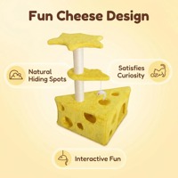 Shengze MH53 Arbre à chat et griffoir en forme de fromage, tunnel pour chat pour petits espaces, écologique, en panneau de particules anti-déchirure, de luxe