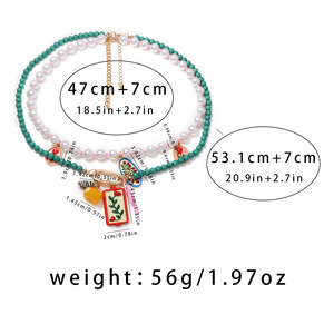 Modische Großhandels-OEM-ODM Doppelstrang-Perlenkette für Damen mit Türkis, Glasperlen, Emaille, Blumen- und Fruchtanhängern - Product Image 6