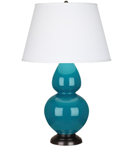 Double Gourd Blue Ceramic Table Lamp for Living Room with White Drum <b>Shade</b> Decor for Living Room Bedroom House Bedside - Product Image 3