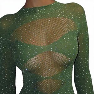 WN017 ODM Lingerie <span class=keywords><strong>Sexy</strong></span> in Nylon con Strass, Collo Alto, Taglia Grande, in Rete Scintillante per Nightclub - Product Image 1