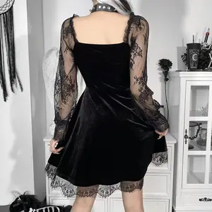 Đầm Nữ Phong Cách Punk Gothic Đầm Ren Xếp Tầng Màu Đen Phong Cách Grunge Đầm Gothic Lolita Trang Phục Dạ Hội Ma Cà Rồng Halloween Quyến Rũ