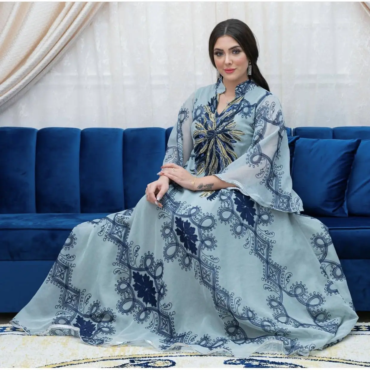 Платье абайя с сетчатой вышивкой и блестками высокого качества вечерний халат марокканский кафтан Турция арабский Оман мусульманская женская одежда