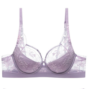 Lavender Floral Lace Bra and Brief <b>Set</b> Underwired Full Cup Ladies <b>Sexy</b> Bra <b>Set</b> Romantic Women's Intimates Sheer Mesh Lingerie - Product Image 4