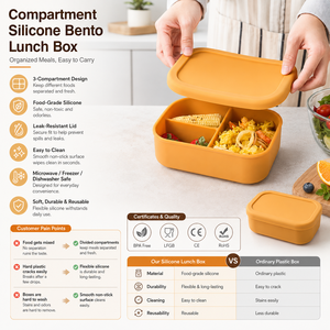 Boîte à lunch bento en silicone avec compartiment résistant au congélateur, logo personnalisé, OEM ODM, anti-fuite, sans BPA, conteneur alimentaire en silicone, marque privée - Product Image 1