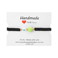 Bracelet de charme en perles de sport, football, rugby, tennis, cœur, pour un usage quotidien, avec un bracelet tissé réglable pour homme