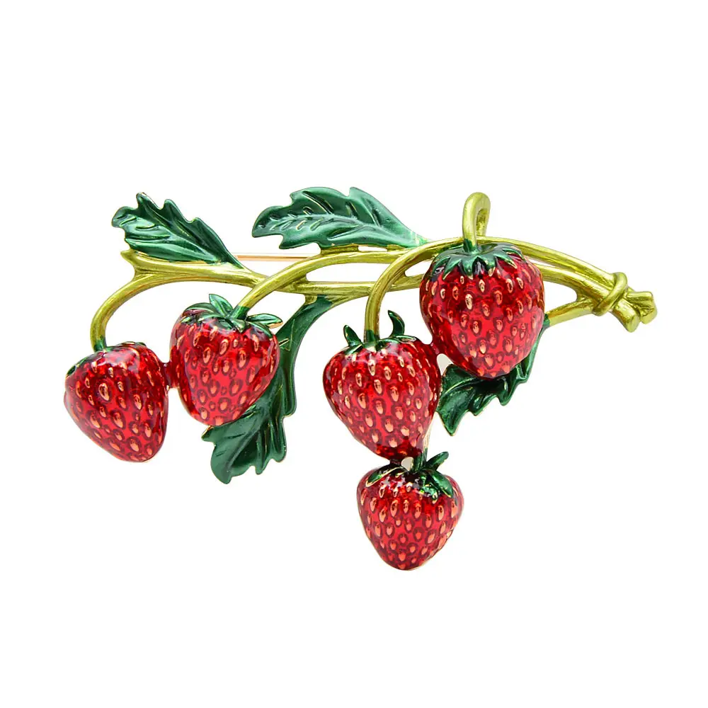 Colored Painting Fruit Enamel Strawberry Brooches for Women Red Color Pin Plant Design Cute High Quality Jewelry Summer Style