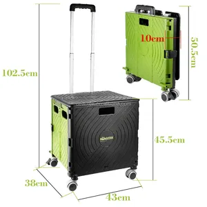 Folding Shopping Cart Retractable Magnetic Table Sliding Cover Foldable Plastic Trolley with 4 Wheels Swivel Wheels sliding lids