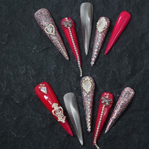 Precio de fábrica al por mayor, uñas postizas de cobertura completa con gotas de agua largas, uñas acrílicas de lujo hechas a mano con diseño de estrella y mariposa. - Product Image 2