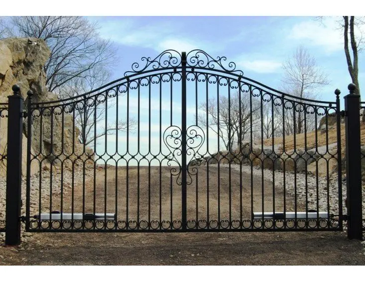Custom double swing auto opening wrought iron rustic farmer entrance gate