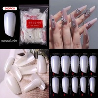 Tas 500 buah ujung kuku Lipstik DIY 10 ukuran ujung kuku palsu plastik ABS akrilik penutup penuh miring untuk jari