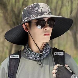 Sombrero de ala ancha para hombre, transpirable, protección solar, para senderismo al aire libre, pesca, sombrero de verano, 15 cm, camuflaje gris oscuro - Product Image 5