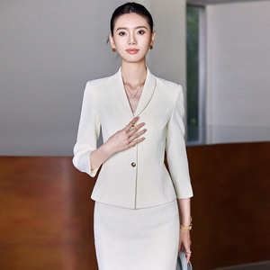 Elegant Women Work Uniform Suit Set Three-Quarter Sleeve Black Polyester Anti-Wrinkle Spring 2025 Office Professional Wear - Product Image 4