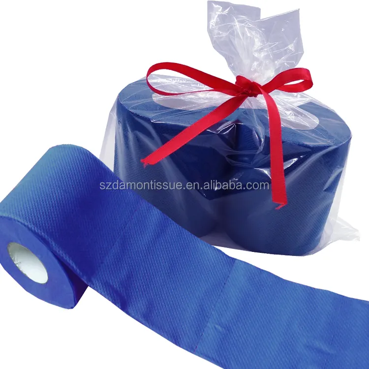 Papier toilette damassé double épaisseur, très doux, couleur unie, bleu, vente en gros