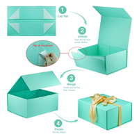 Boîte à vêtements de mariage en papier rigide pliable avec fermeture magnétique bleue de luxe personnalisée, boîtes cadeaux avec ruban