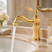 Robinet Mitigeur de Lavabo Monotrou à Fixation sur Plan, Style Européen, Finition Dorée Entièrement en Cuivre, Cartouche Céramique, Eau Chaude et Froide