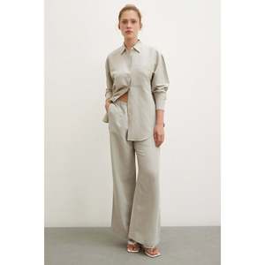 Pantalones Anchos de Lino para Mujer, Cintura Elástica, Cintura Alta, Transpirables, Casuales, Color Caqui - Product Image 5