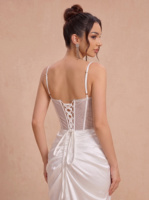 Robe de mariée 2-en-1 en satin avec jupe détachable, robe de bal personnalisée, robe de mariée formelle avec traîne