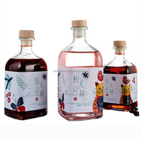 Hete Verkoop 100Ml 250Ml 300Ml 500Ml Vierkante Lege Wodka Whisky Likeur Fruit Wijn Glazen Fles Met Houten Kurk