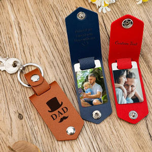 Porte-clés personnalisé en cuir PU avec cadre photo par sublimation, gravure de logo, cadeau promotionnel pour la famille, l'amoureux, accessoire - Product Image 1
