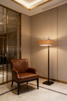 Lampe sur pied LED de luxe moderne avec base en métal, abat-jour personnalisé pour hôtel, lampe sur pied pour salon, villa, à intensité variable, personnalisable, garantie de 2 ans