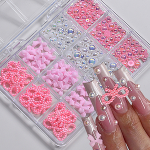 12 Grilles de Breloques 3D Nœud Papillon pour Ongles, Adorables Rubans et Perles, Bijoux d'Ongles de Luxe, Fournitures de <span class=keywords><strong>Manucure</strong></span> DIY, Décorations pour Ongles - Product Image 2