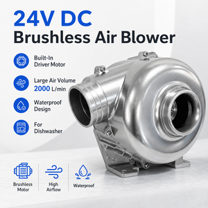 มอเตอร์ไดร์เวอร์ในตัวแบบไร้แปรงถ่าน 24V DC พร้อมพัดลมแรงเหวี่ยงขนาดใหญ่ ปริมาณลม 2000 ลิตร/นาที กันน้ำ สำหรับเครื่องล้างจาน - Product Image 1