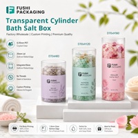 Boîte cylindrique transparente personnalisée pour sel de bain et savon avec couvercle, emballage en tube rond en PET, vente en gros