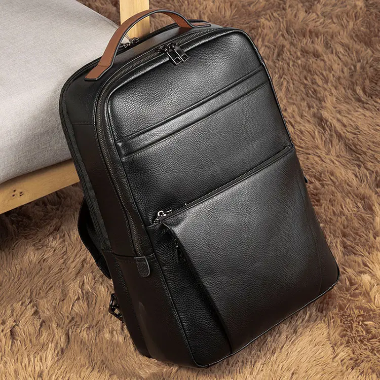 Handmade genuine leather bag men travel backpack black leather bags wholesale laptop backpack