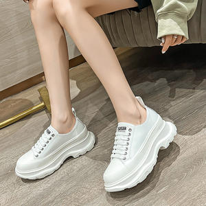 2026 New Women's White Sneakers - Genuine Leather+Canvas Chunky Platform Fleece <b>Lined</b> Dad <b>Shoes</b> Casual Versatile - Product Image 2