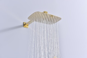Grifo mezclador de ducha de baño de oro negro contemporáneo, patrón de pulverización de lluvia suave montado en la pared integrado oculto - Product Image 2