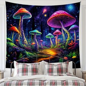 Colección de tapices cósmicos con motivos psicodélicos de la naturaleza, con estampados de montaña nevada, hongos brillantes y escenas alienígenas, decoración de pared para dormitorio - Product Image 2