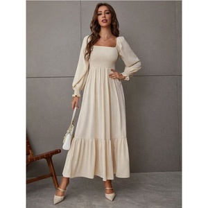 MANNI Y2K <span class=keywords><strong>abito</strong></span> <span class=keywords><strong>bianco</strong></span> <span class=keywords><strong>estivo</strong></span> in poliestere da donna Casual con orlo <span class=keywords><strong>lungo</strong></span> a camicia con collo quadrato e maniche lunghe a vita alta - Product Image 3