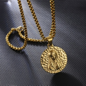 Collar Religioso Vintage de Acero Inoxidable, Joyería Católica Cristiana, Collar de la Virgen María Chapado en Oro - Product Image 6