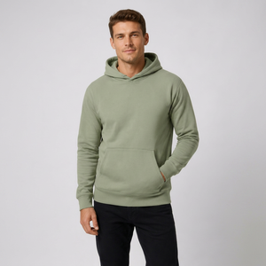 Sweat-shirt à capuche en molleton vert uni pour homme, coupe classique, pull décontracté avec poche avant, 100% coton, vêtement d'automne - Product Image 1