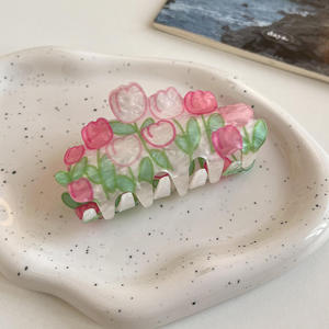 彩色亚克力可爱清爽春花发夹郁金香百合玫瑰发饰批发女孩发夹 - Product Image 5