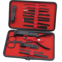 Ensemble de coupe-ongles en acier inoxydable noir de 15 pièces, kit de manucure, outils de beauté, pinces pour peaux mortes avec logo personnalisé, soins personnels