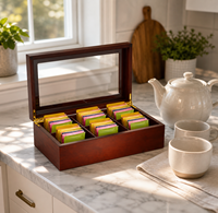 Boîte de rangement en bois pour sachets de thé, très vendue, avec couvercle en verre, pour la maison, la cuisine, l'hôtel, le bureau