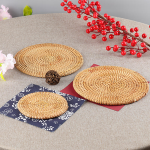 Dessous de verre en rotin fleur fait à la main rond en osier tasse tapis écologique maison Table décor fabriqué au Vietnam - Product Image 3