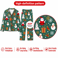 Ensemble de pyjamas de Noël personnalisés en polyester vert forêt avec col cranté, motif Père Noël et bonhomme de neige, pour toute la famille, livraison directe, MOQ 1 pièce