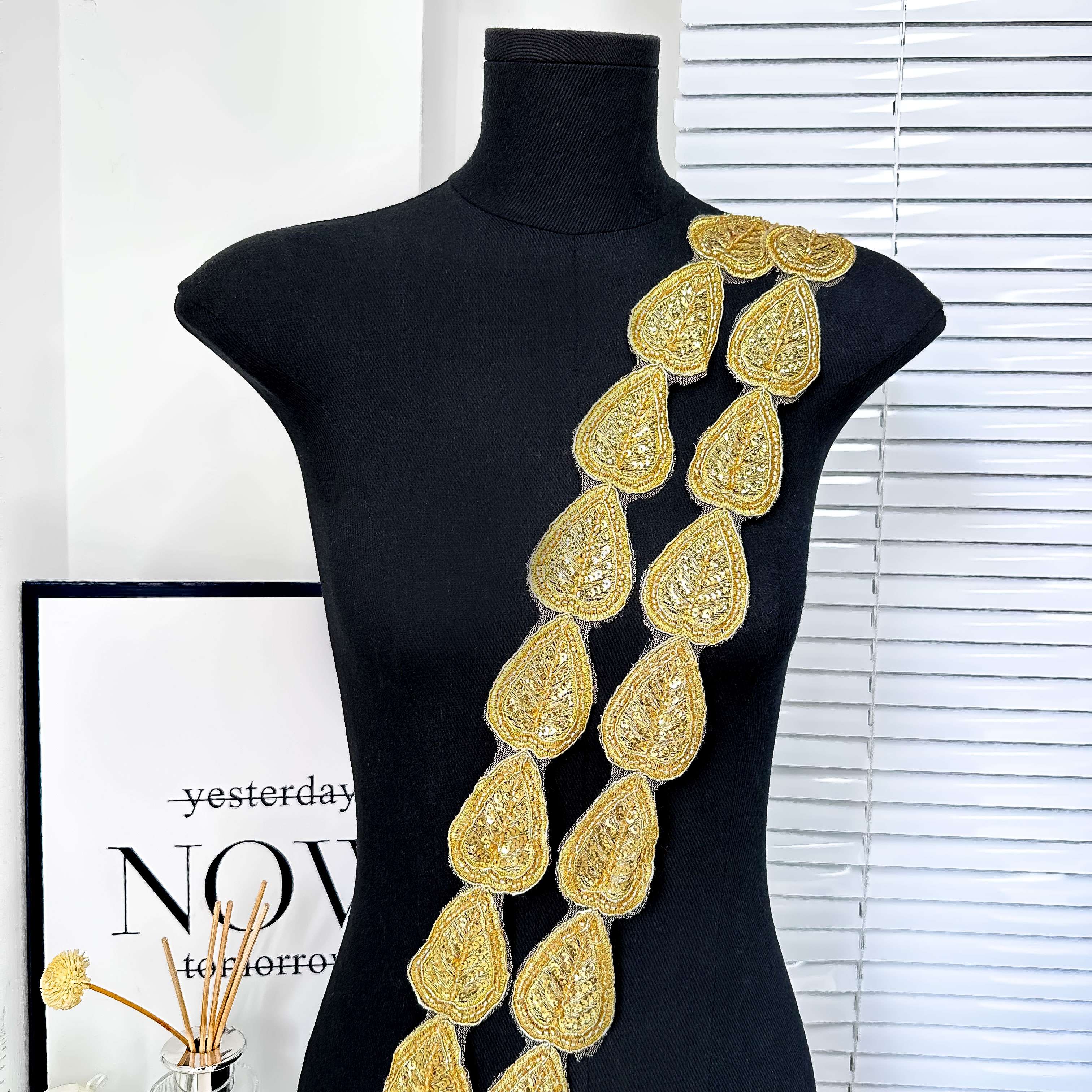 Luxury Gold Beaded Sequin Embroidery Lace Trim 3D Metallic Lace Ribbon Trim  for Muslim Dress Clothing Accessories| Alibaba.com